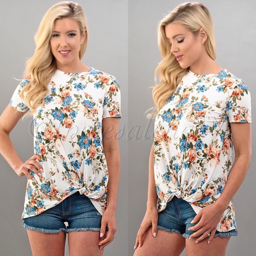 SALE! ❤️Ultra soft summer Floral Print Front Knot Short Sleeve Womens summer top